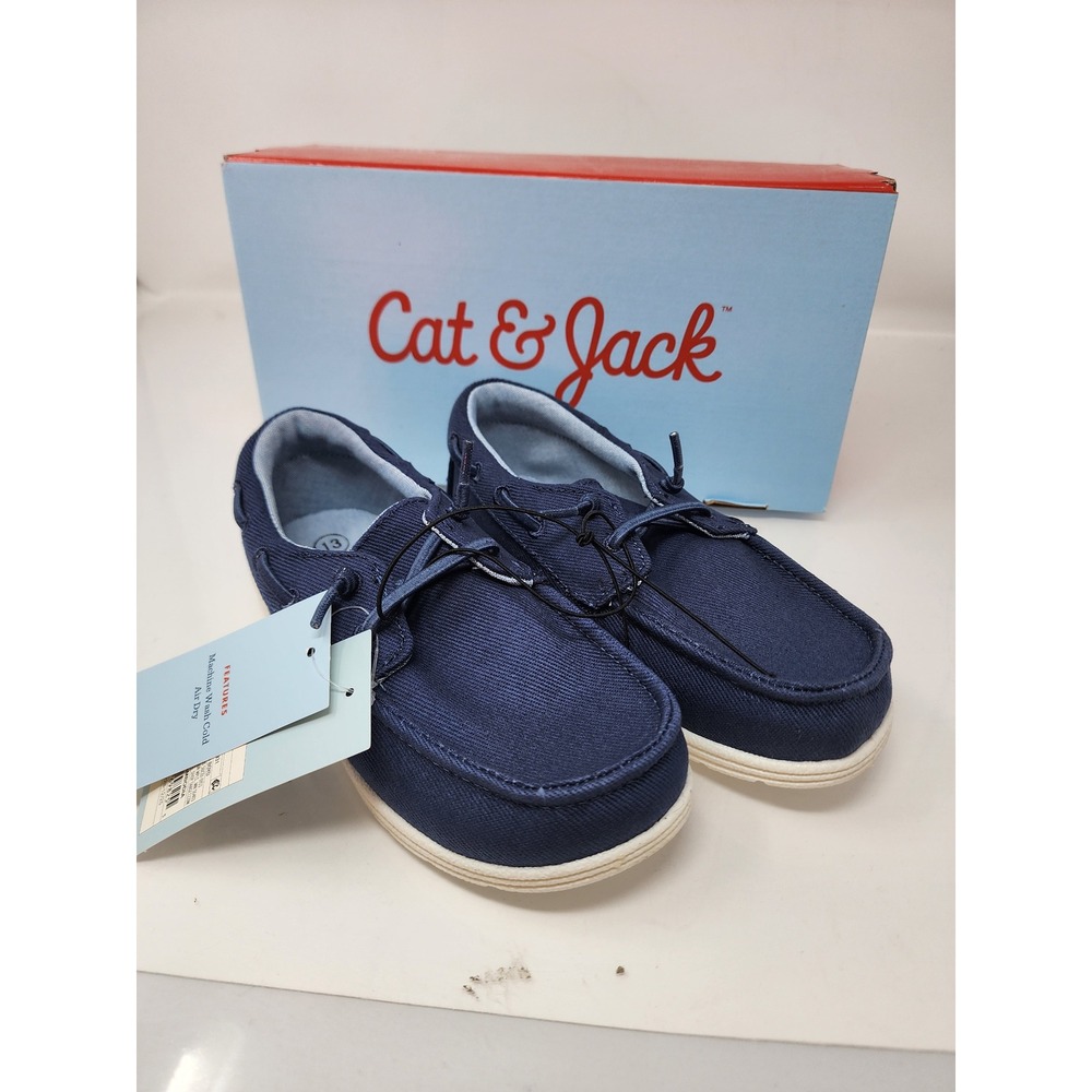 Cat & Jack Boys Boyd Boat Shoes Blue Canvas Casual Size 13